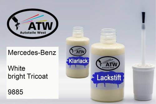 Mercedes-Benz, White bright Tricoat, 9885: 20ml Lackstift + 20ml Klarlack - Set, von ATW Autoteile West.